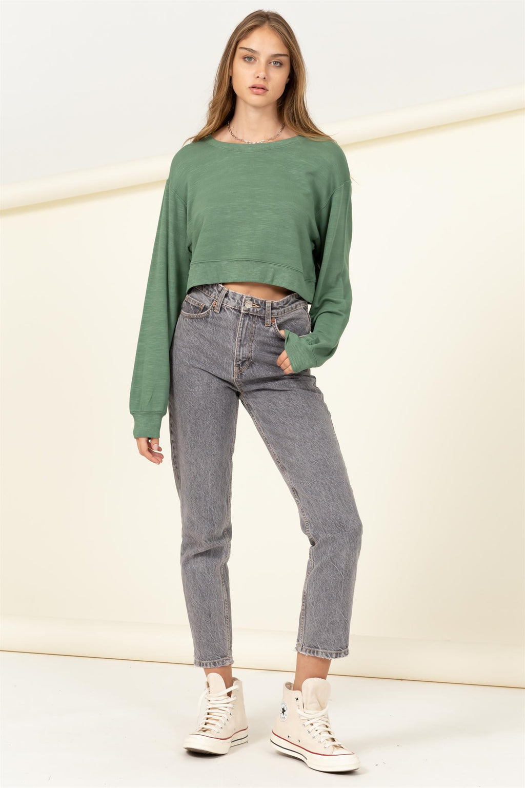 Long Sleeve Crop Boxy Sweatshirt - Closet Space