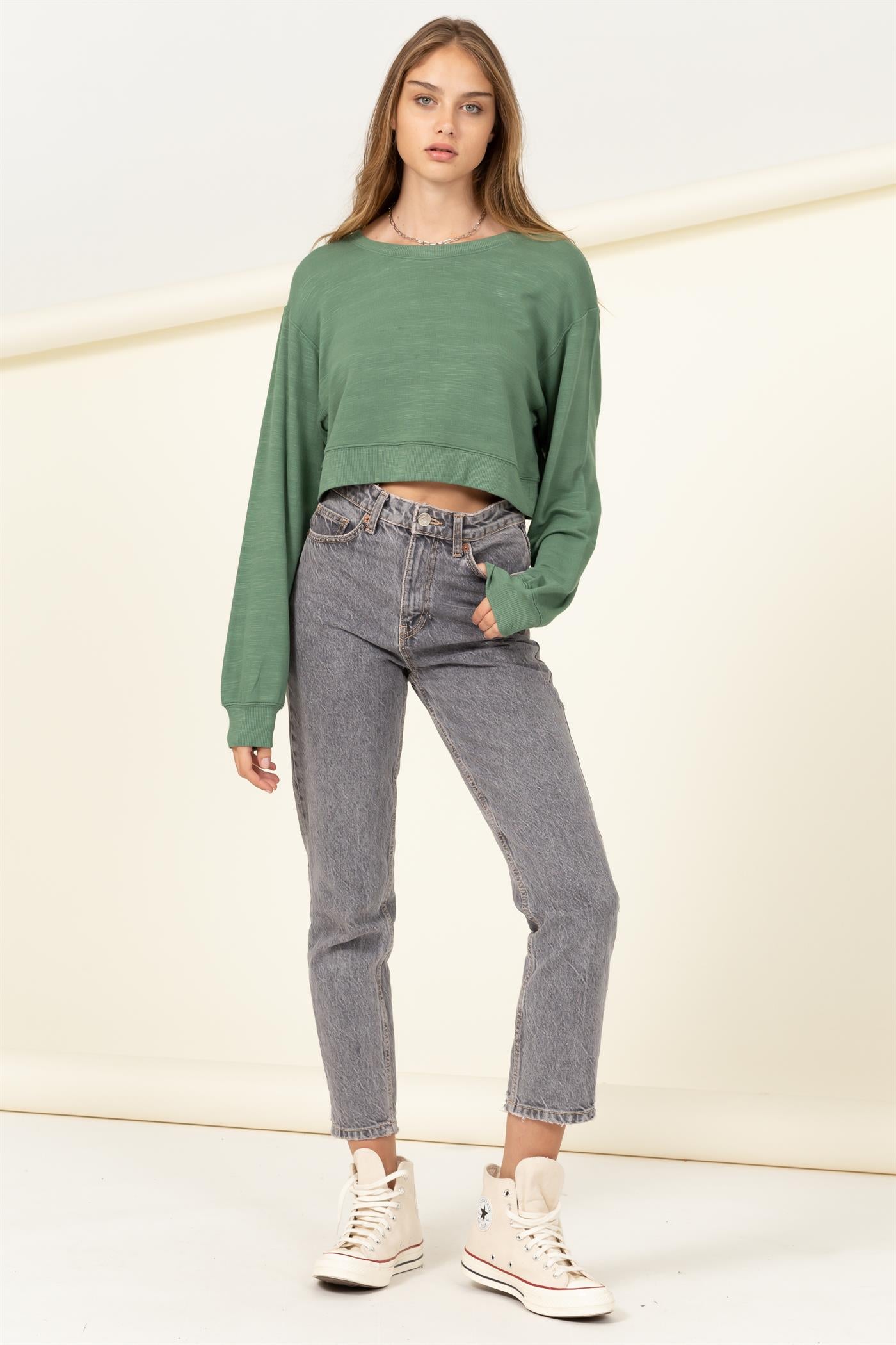 Long Sleeve Crop Boxy Sweatshirt - Closet Space