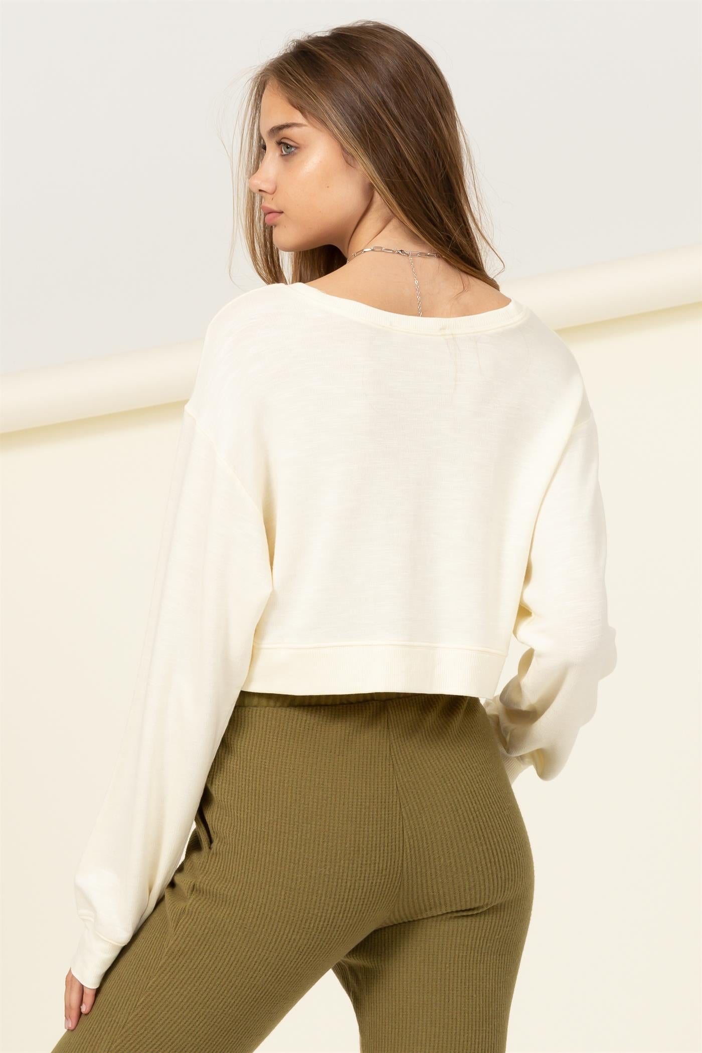 Long Sleeve Crop Boxy Sweatshirt - Closet Space