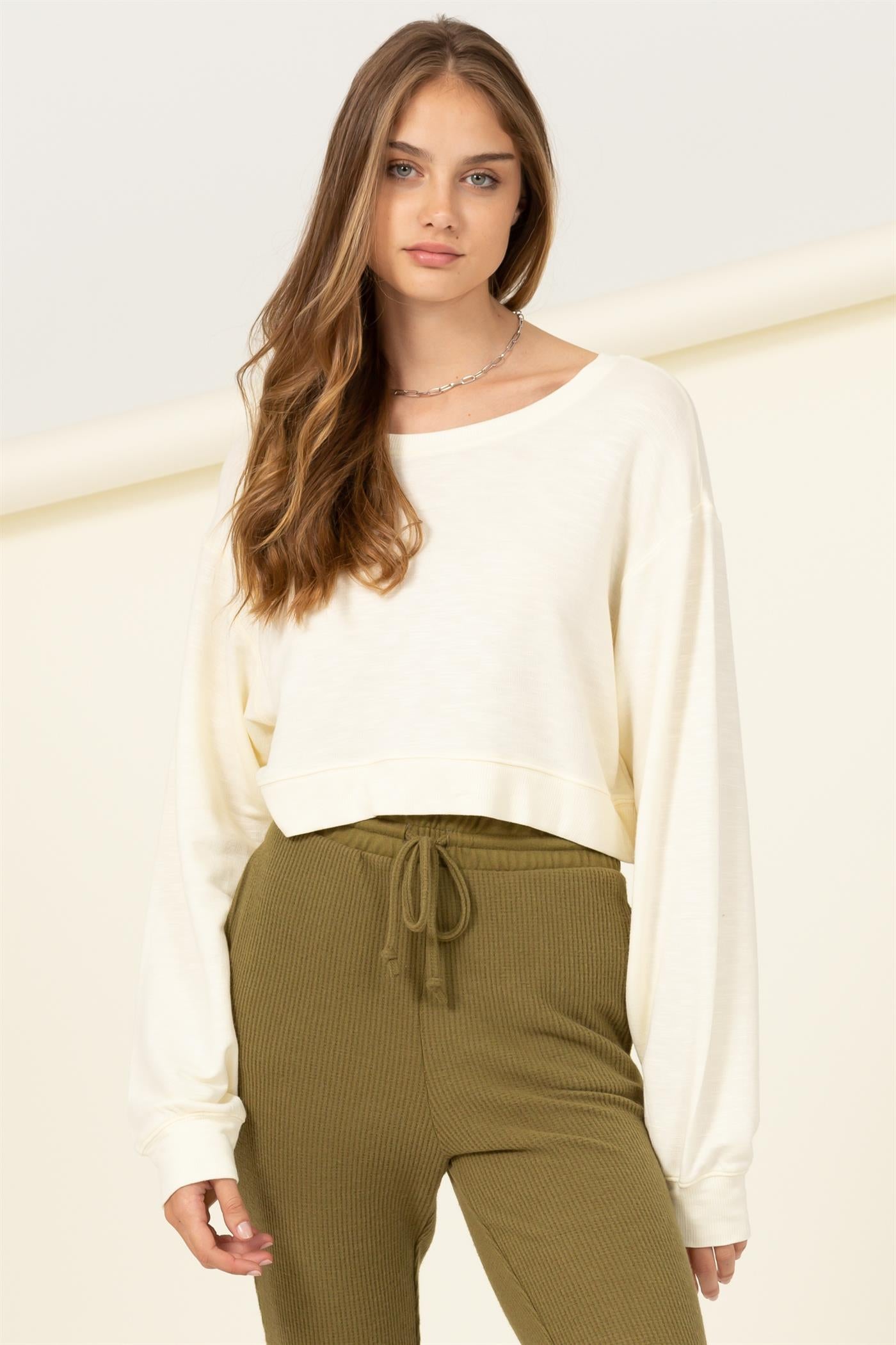Long Sleeve Crop Boxy Sweatshirt - Closet Space