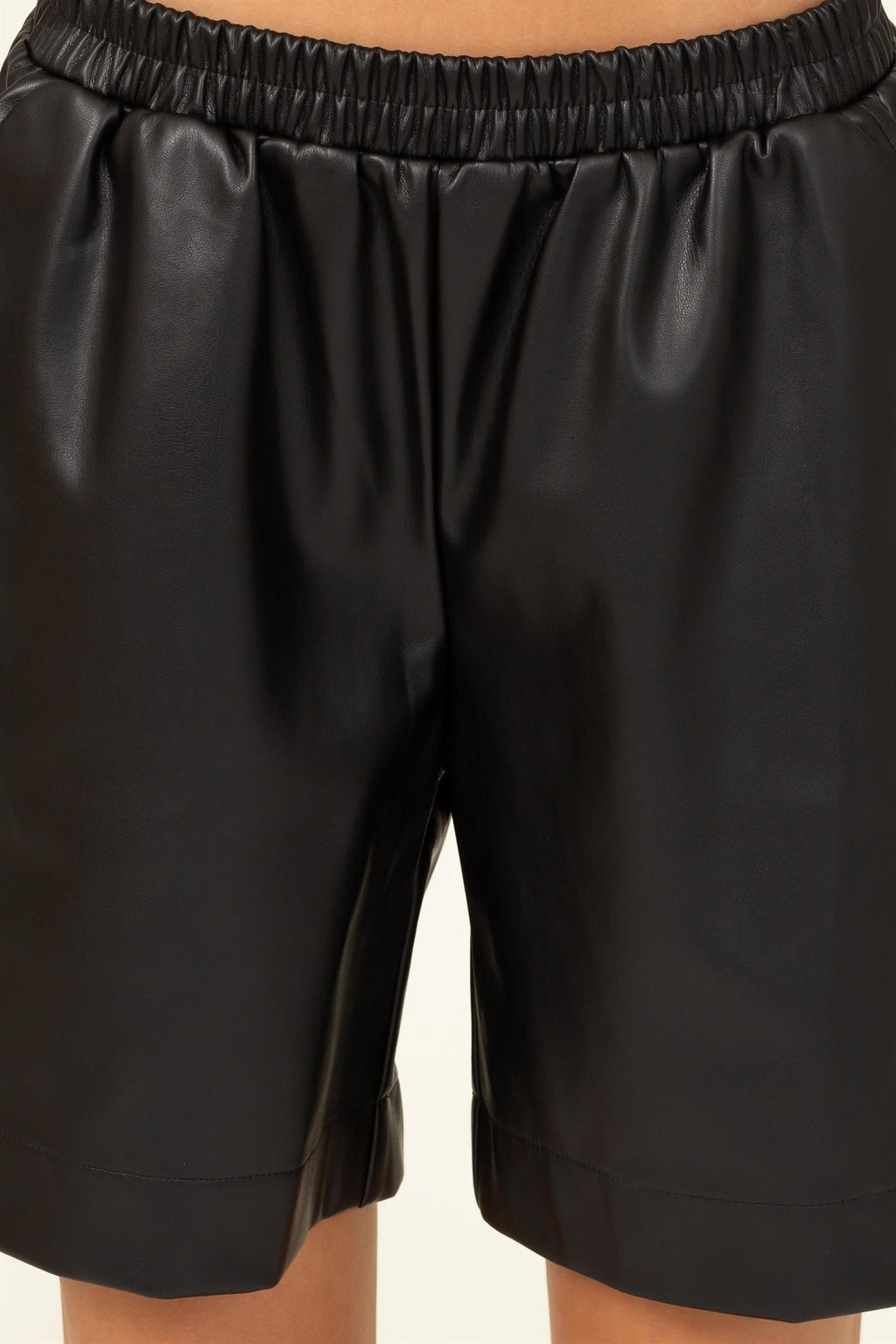 Faux Leather Elastic Waist Shorts - Closet Space