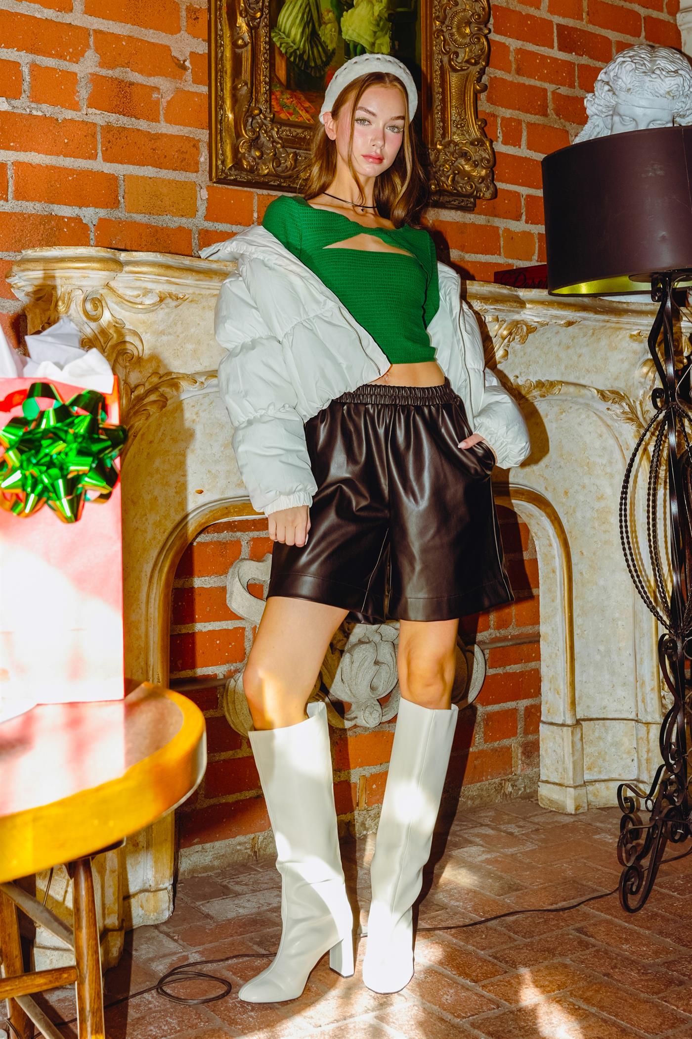 Faux Leather Elastic Waist Shorts - Closet Space