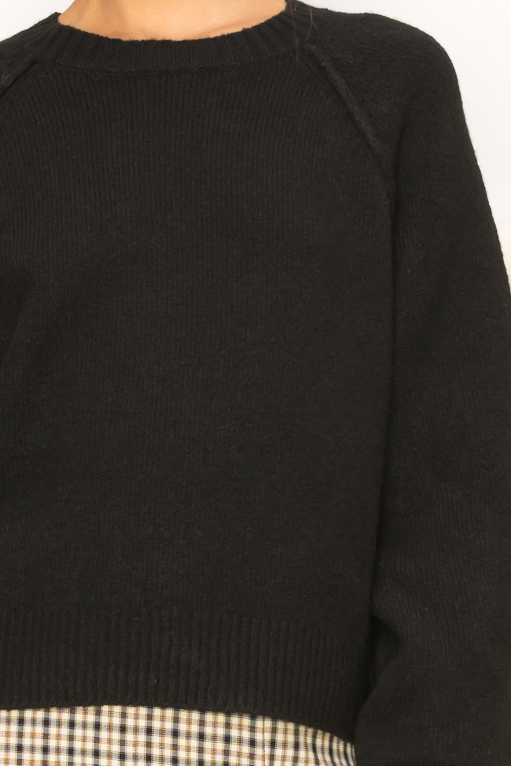 Ribbed Knit Crew Neck Long Dropped Shoulder Volume Sleeve Sweater - Closet Space
