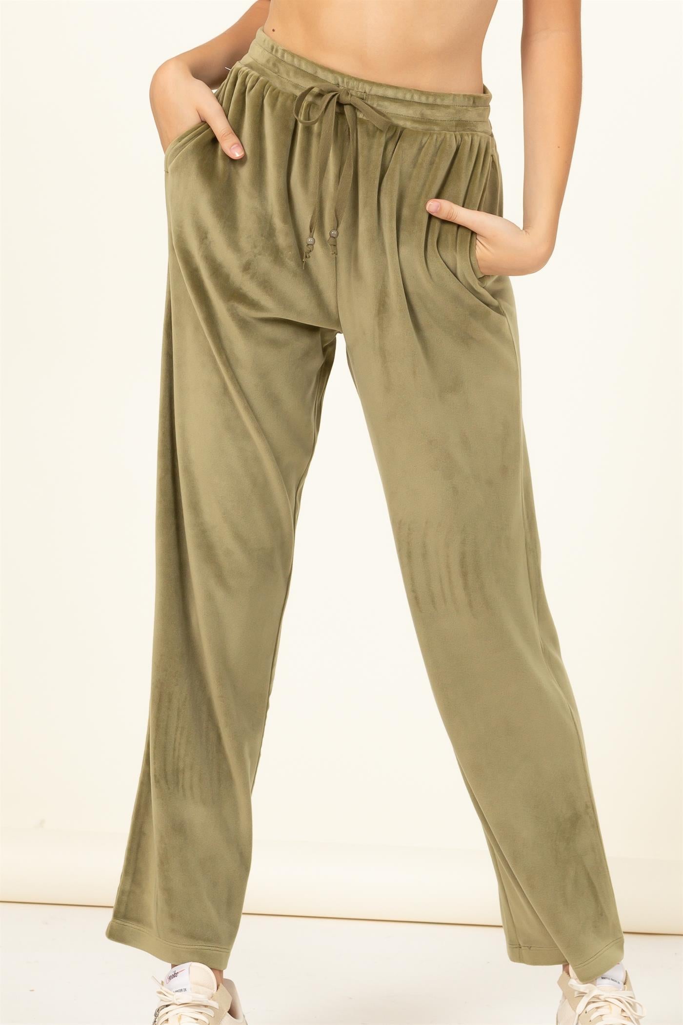 Elastic Tie Velour Lounge Pocket Pant - Closet Space