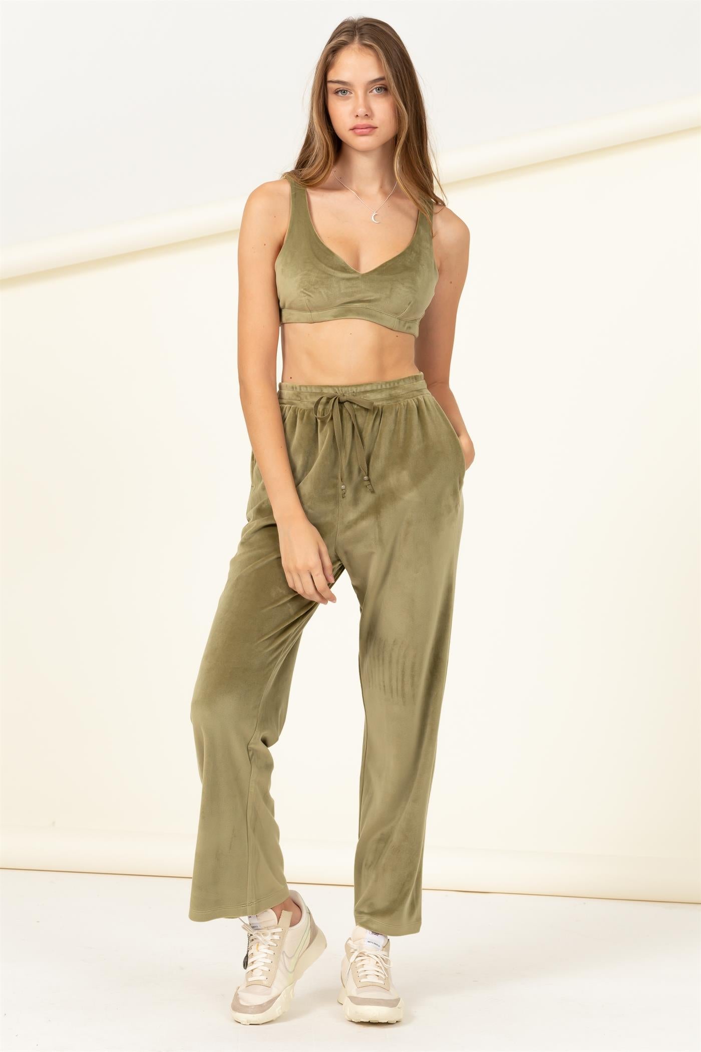 Elastic Tie Velour Lounge Pocket Pant - Closet Space