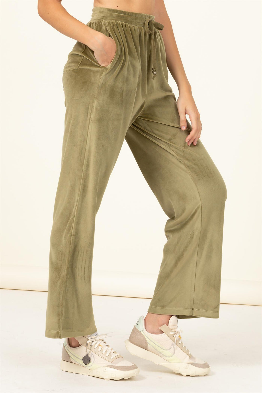 Elastic Tie Velour Lounge Pocket Pant - Closet Space