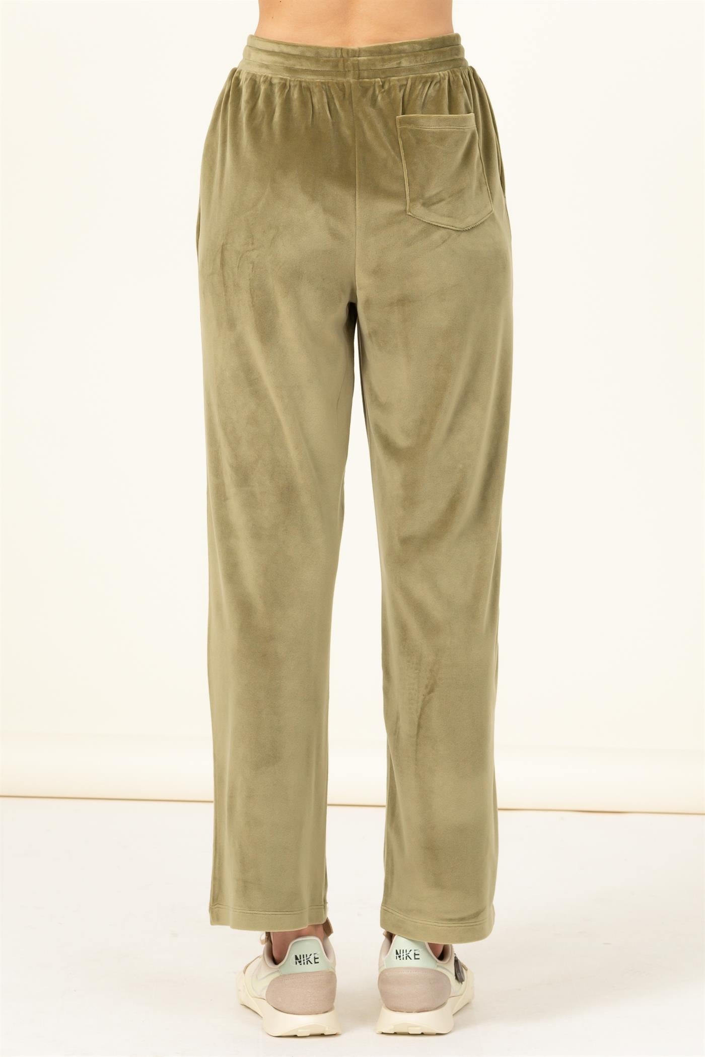 Elastic Tie Velour Lounge Pocket Pant - Closet Space