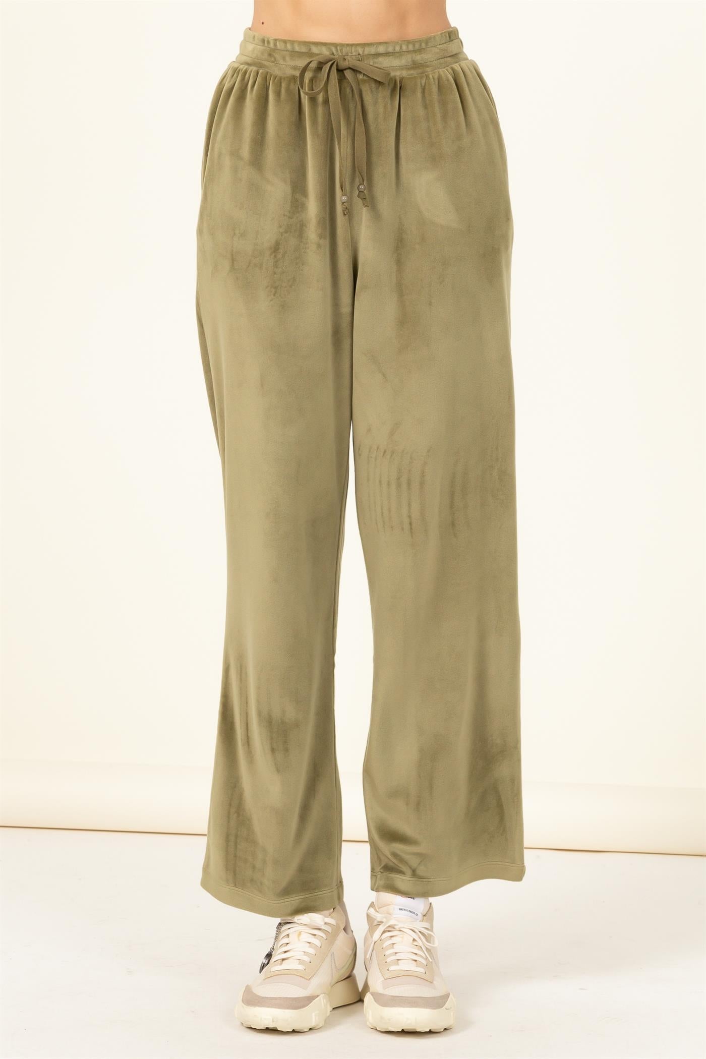 Elastic Tie Velour Lounge Pocket Pant - Closet Space