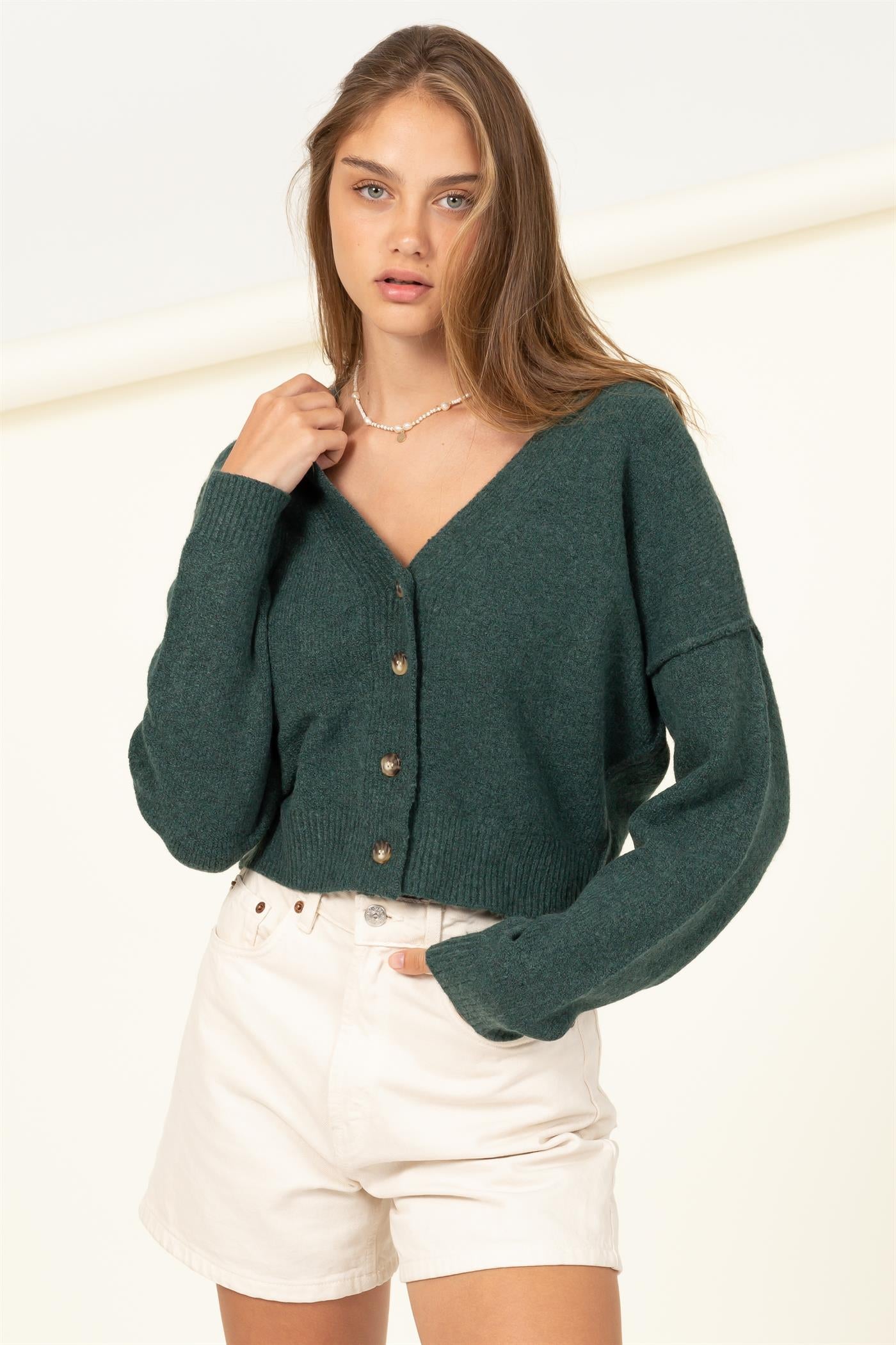 Drop Shoulder Ribbed Knit Cardigan - Closet Space