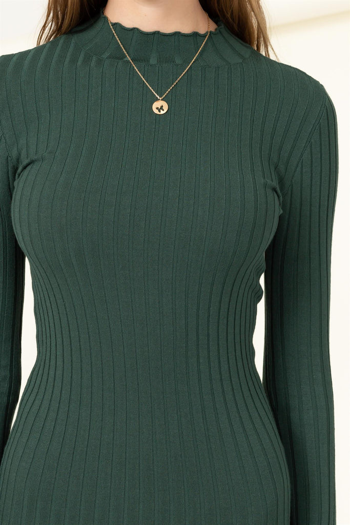 Mock Neck Ribbed Knit Mini Bodycon Dress - Closet Space