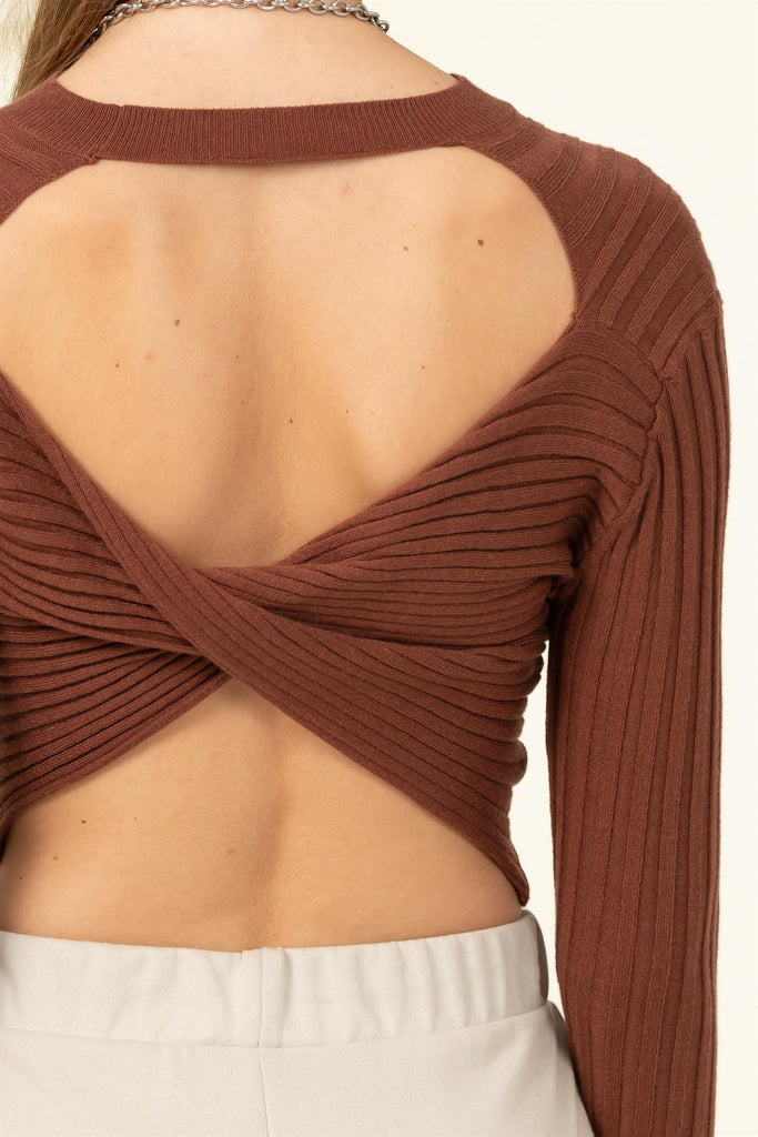 Twist Back Ribbed Knit Sweater - Closet Space