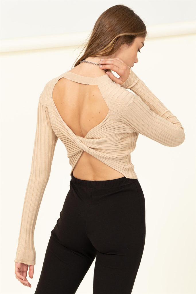 Twist Back Ribbed Knit Sweater - Closet Space