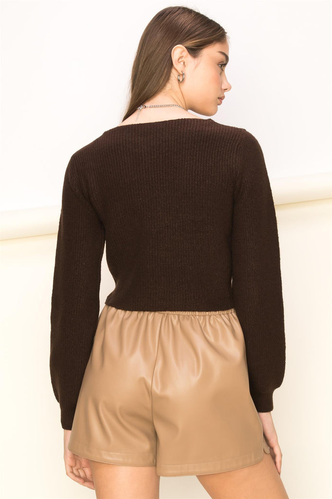 Front Ribbed Knit Volume Long Sleeve Sweater - Closet Space