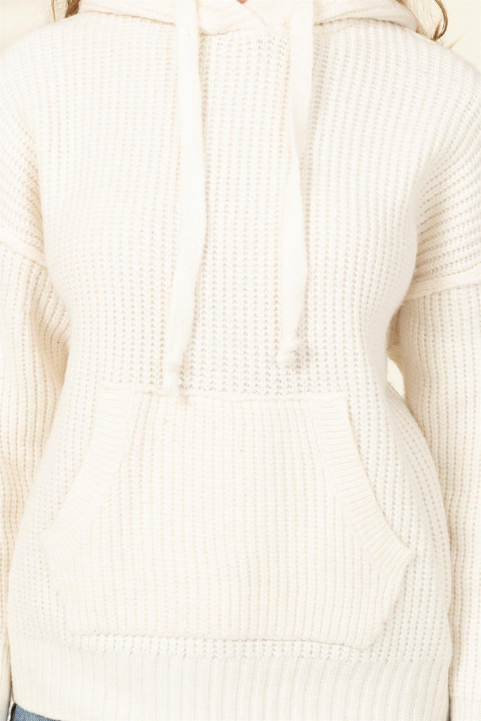 Oversized Waffle Knit Front Pocket Sweater - Closet Space