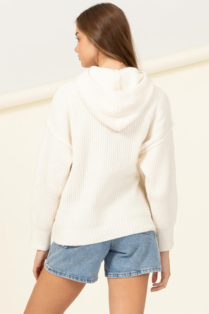 Oversized Waffle Knit Front Pocket Sweater - Closet Space