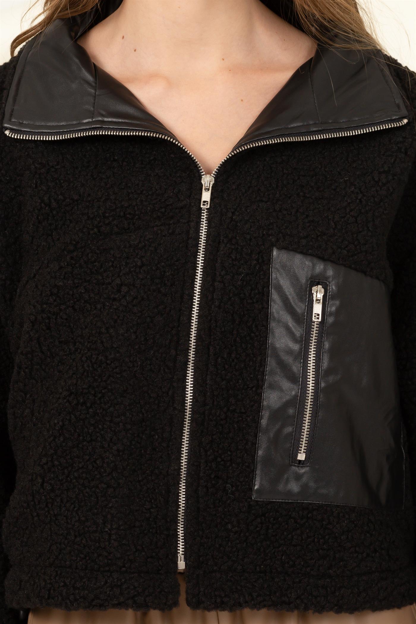 Zip Up Sherpa Shag Bomber Jacket - Closet Space