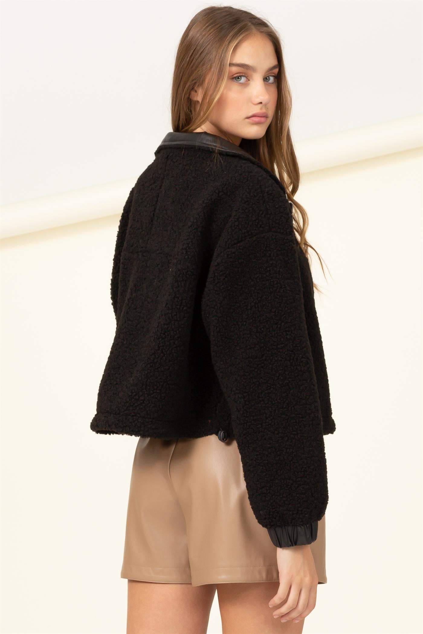 Zip Up Sherpa Shag Bomber Jacket - Closet Space