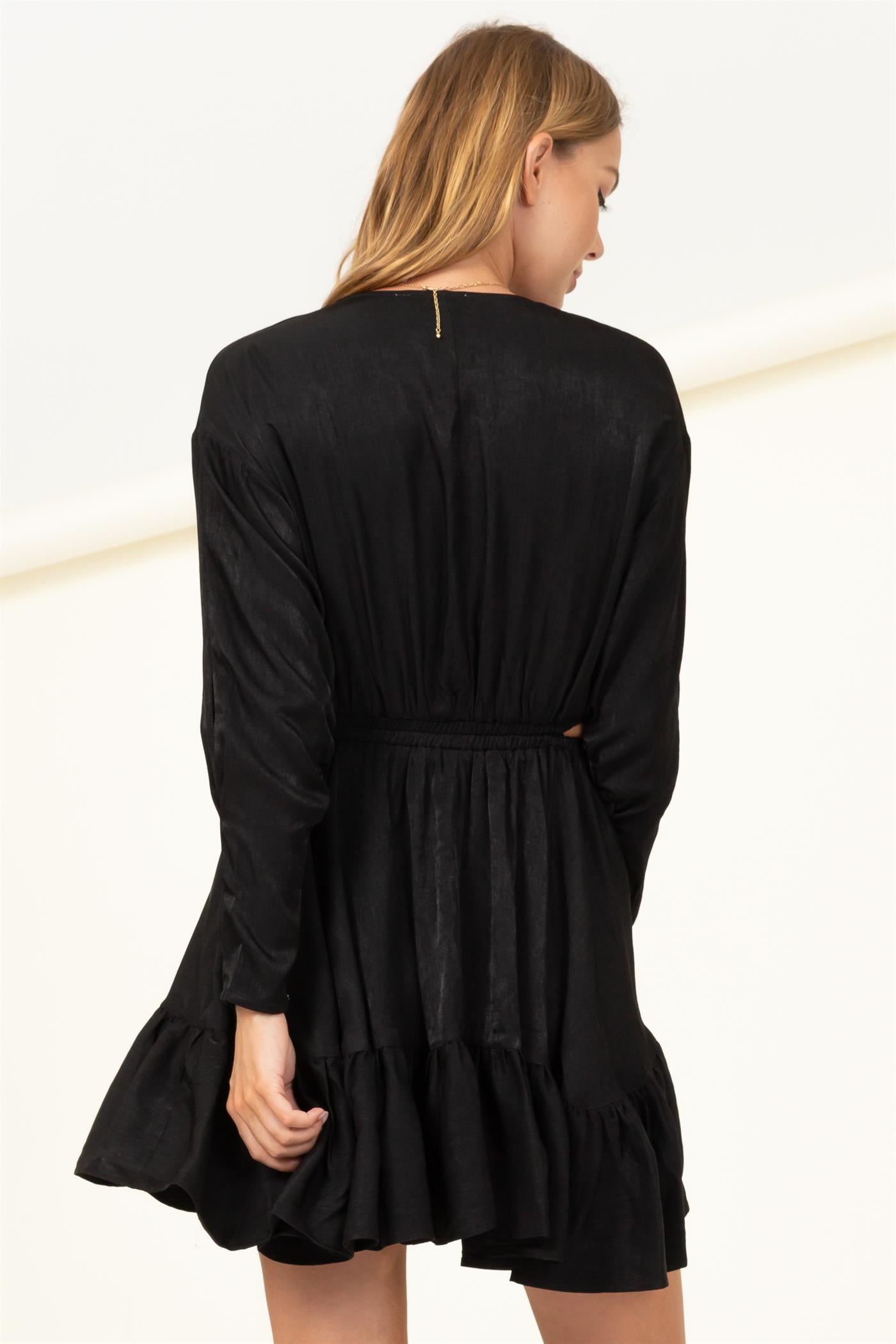 Side Peek A Boo Ruffle V Neck Dress - Closet Space