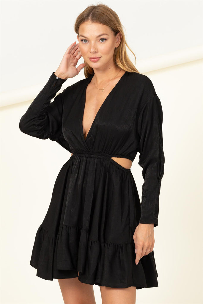 Side Peek A Boo Ruffle V Neck Dress - Closet Space