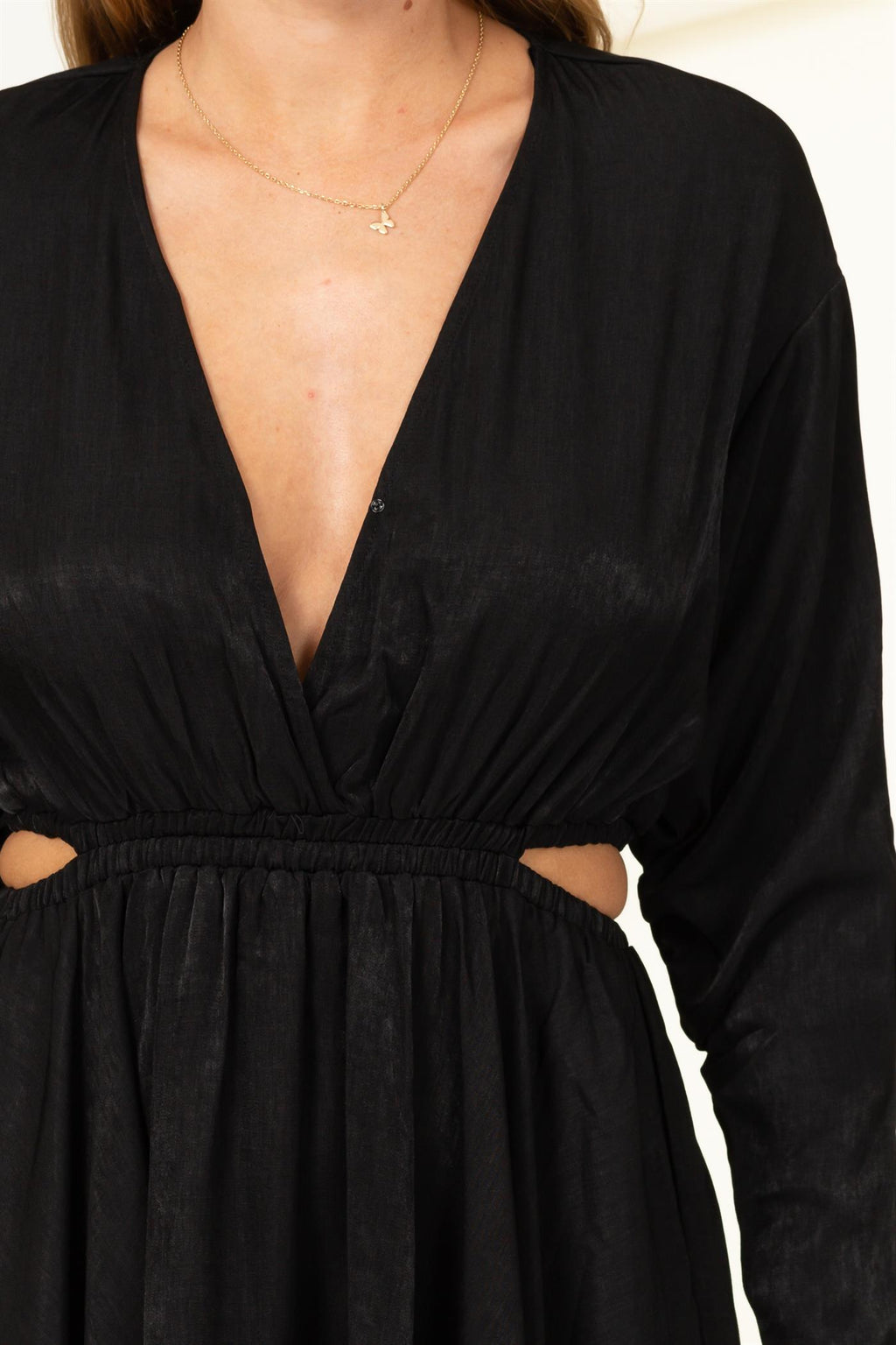 Side Peek A Boo Ruffle V Neck Dress - Closet Space