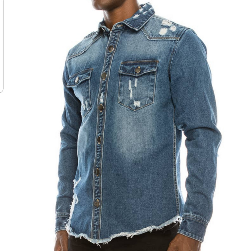Ripped Denim Overshirt - Closet Space