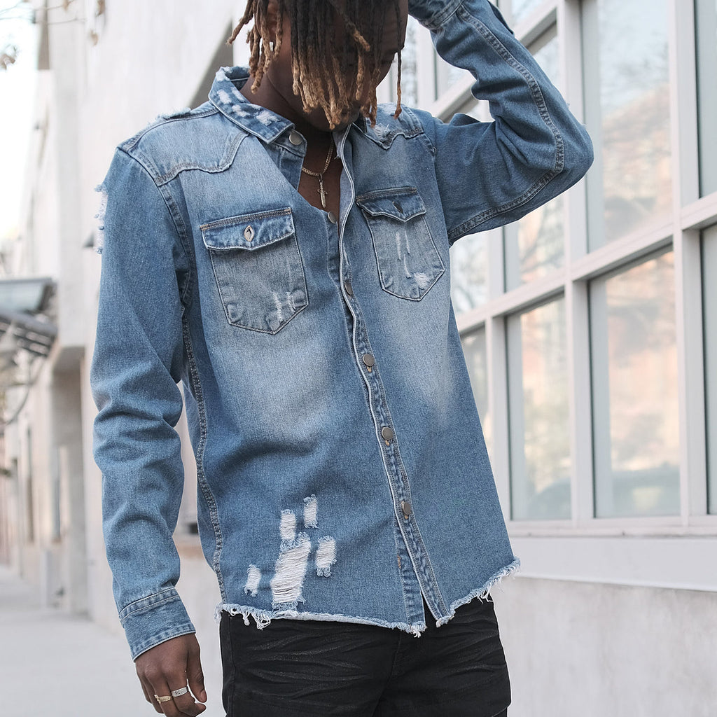 Ripped Denim Overshirt - Closet Space