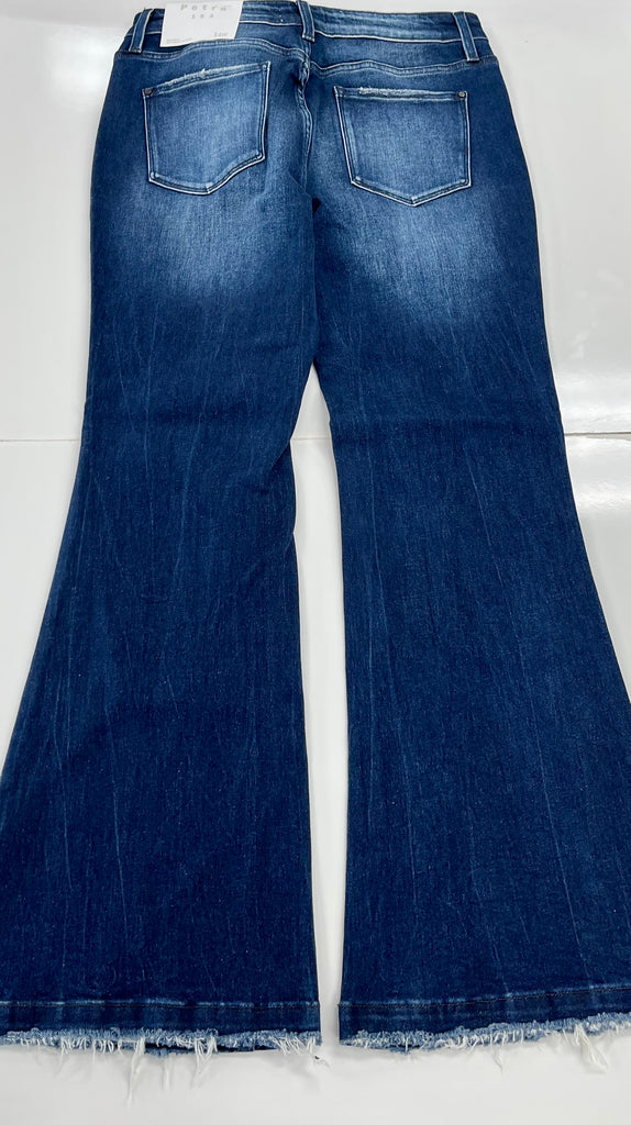 Curvy - Distressed High Rise Raw Hem Flare Jeans - Closet Space