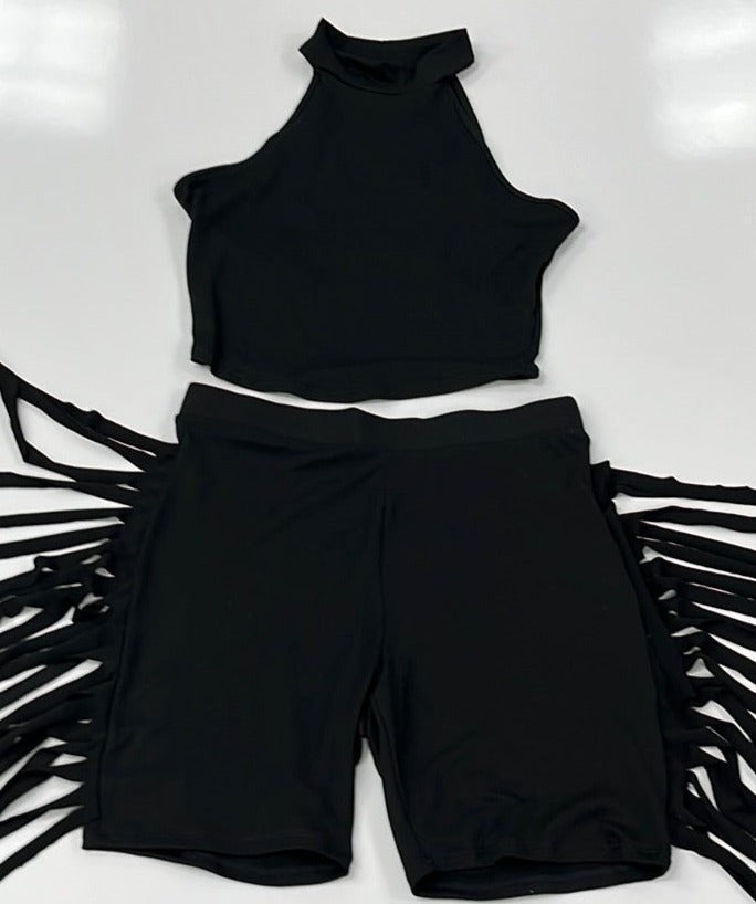 Mock Neck Crop Top & Side Laser Cut Short Set - Closet Space