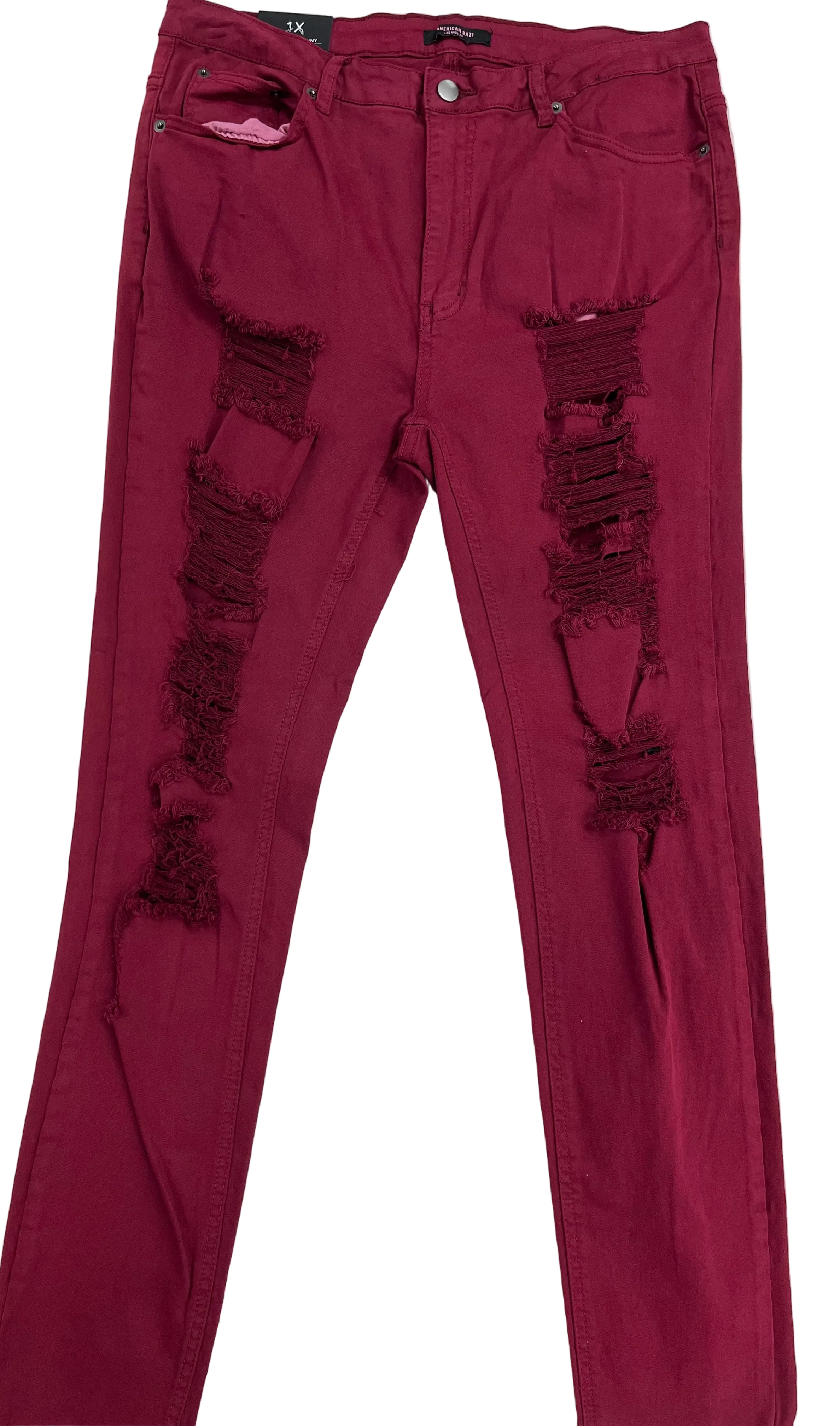 Curvy - Stretch Distressed High Rise Skinny Color Denim Jeans - Closet Space