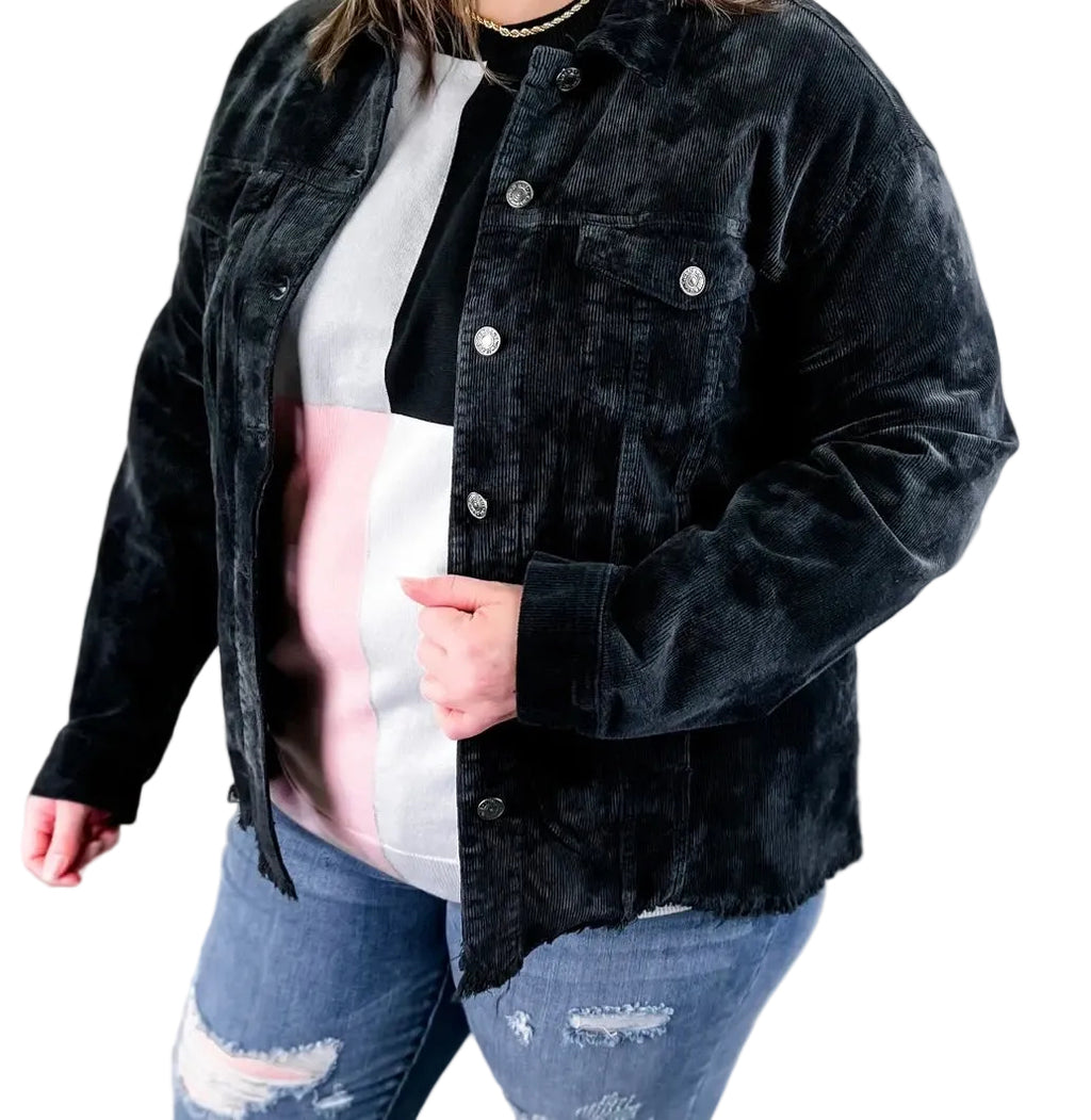 Curvy - Washed Button Front Tie Dye Corduroy Jacket - Closet Space