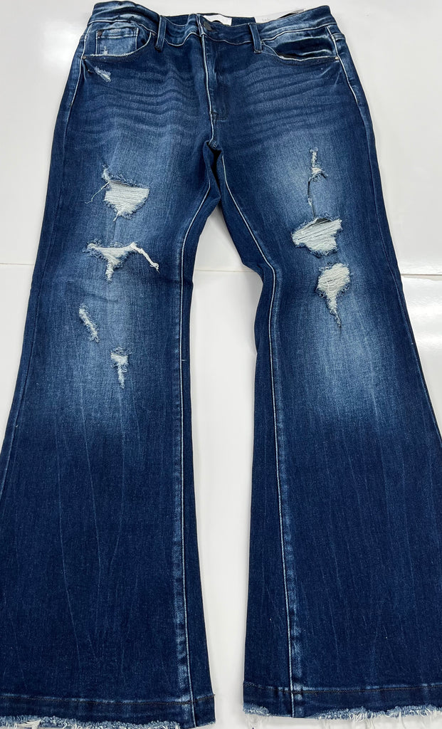 Curvy - Distressed High Rise Raw Hem Flare Jeans - Closet Space